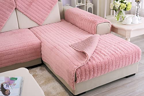 Vctops Soft Warm Faux Fur Sofa Couch Cover, Plush Shaggy Sectional Couch Covers, Non-Slip Sofa Slipcover For Dogs Cats Pet Love Seat Recliner Leather L Shaped, Armrest Backrest Cover(Pink,36"X36") #TOP4