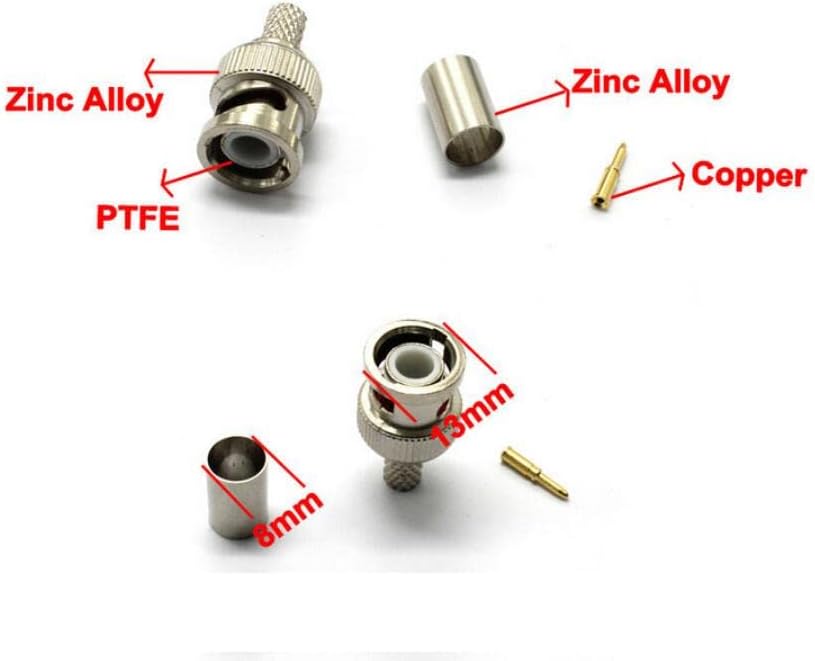 BW 30pcs BNC Male Crimo-on Crimo on Connectors Plugs RG59 for CCTV Camera Connect Anpwoo BNC Communication Converter Sercurity IPC