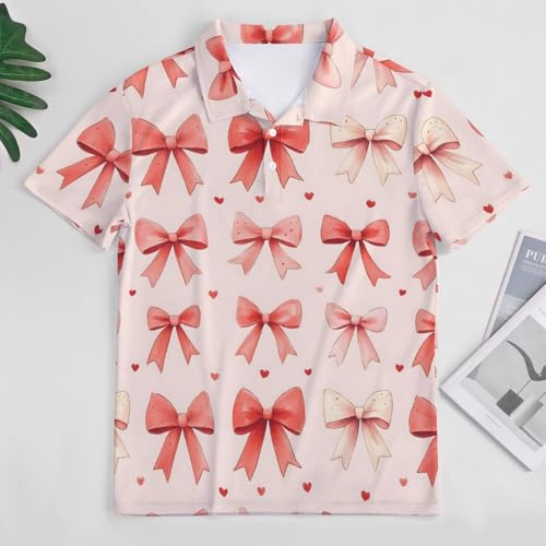 Polo de golf pour homme imprimé nœud rose à manches courtes