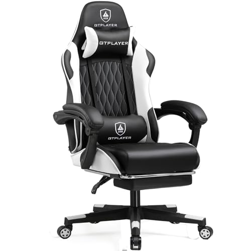 GTPLAYER Gaming Chair, Ergonomic Computer Chair with Footrest, Headrest and Lumbar Support Height Adjustable Gaming Chairs 360° Swivel Office