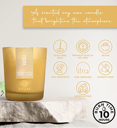 Image of EKAM Vanilla Votive Soy Wax Scented Candle, 40 Grams, 10 Hours Burn Time| Long Lasting Premium Candles | Ideal for Home Decor | Gifting & Aromatherapy (Pack of 6)