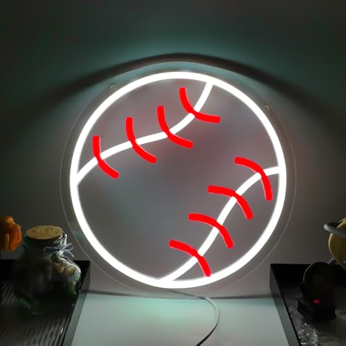 Image of Baseball Neon Sign for Boys Room Decor, Baseball Stuff for Wall Decor,Sports Neon Light for Men Cave Decor Aesthetic led signs for bedroom wall Decor white Red