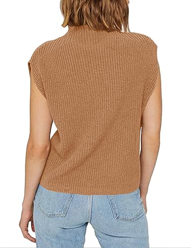Image of Womens Sleeveless Sweater Vest Turtleneck Ribbed Knit Tank Tops Basic Slim Fit Top