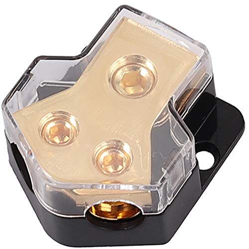 eSynic Bloc de Distribution d'alimentation,Bloc Répartiteur 1 Entrée Calibre 0/2/4 avec 2 Sorties Calibre 4/8 pour Amplificateur de Puissance,Power Audio Distribution pour Système Audio de Voiture
