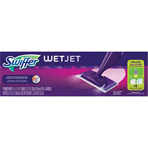 Swiffer Wet Jet Mop, Floor Cleaner for Mopping Wood, Laminate, Tile in Home, Bathroom, Kitchen, All Purpose Multi-Surface Cleaning Set includes 1 Spray Mop, 5 Pads Refill, 1 Fresh Scent Solution by Swiffer - Image 2