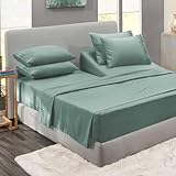 Clara Clark Flex Top King Sheets - Hotel Luxury 6 Piece Bed Sheets for Top Split King Bed - Soft Bedding Sheets & Pillowcases, Head Split King Size. New Sage Green