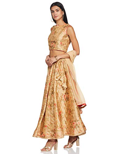 Image of BIBA Poly Cotton Printed Straight Semi-Formal Top With Skirt And Dupatta