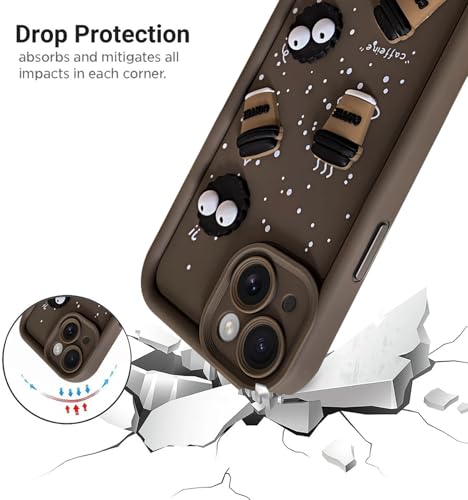 Image of SHINESTAR Back Cover for iPhone 13 /14 - 3D Cartoon Coffee & Eyes Design | Soft Silicone Shockproof Case with Full Camera Protection | Cute & Playful Phone Cover - Brown