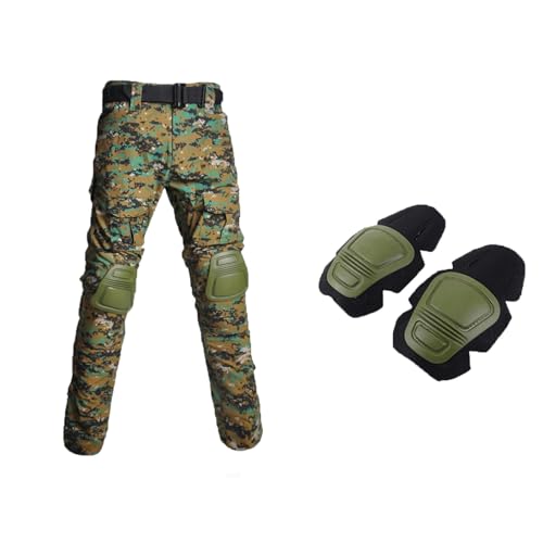 Taktiska byxor för män + dynor vardaglig flera fickor slitstarka herrkläder byxor vandringsbyxor kamouflagekläder, H-802 Digital, XXL