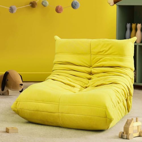 LEVEDE Kids Floor Chair Fireside Chair Single Seaters with Back Support, Caterpillar Floor Lounge Sofa, Soft Fabric Lazy Sofa Indoor Outdoor, Recliner Chair for Living Room, Bedroom, Office(Yellow)