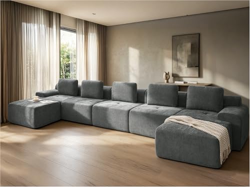 Image of 196 inch U Shaped Oversized Boneless Couch, Comfort Cloud Sectional Couches for Living Room, Modular Sofa High Back & Extra Deep Seat, No Assembly, Soft Chenille (Dark Grey, 196 inch-U shaped(5+2))