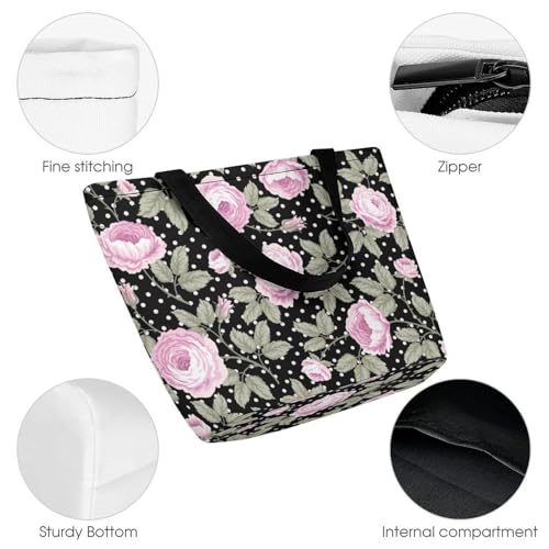 Sac de shopping pour femme grand volume fleur à pois - Résolvez le manque de place - 3