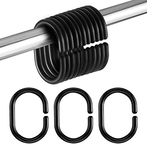 Jetec 24 Pieces Plastic Shower Curtain Hooks Black C Shape Rings for Bathroom Shower Window Rod