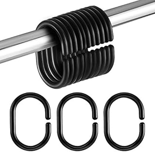Jetec 24 Pieces Plastic Shower Curtain Hooks Black C Shape Rings for Bathroom Shower Window Rod