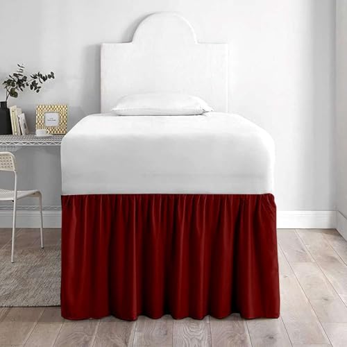 Premium Microfiber Bed Skirt for College Dorm Bed Twin XL 39" x 80", Extended 34" Drop, Split Corner Dust Ruffle, Wrinkle Resistant Durable Easy Care, Burgundy Solid