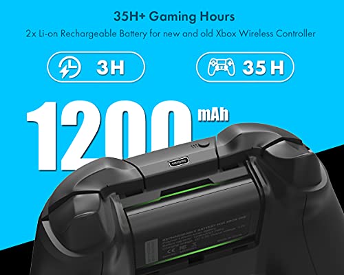 ElecGear Oplaadbare Batterijen voor Xbox Controller, 2x 1200mAh Lithium Accu Speel- en Oplaadkit voor Xbox Series X/S… - Afbeelding 4