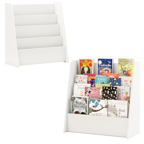 HOMFME Bibliotheque Enfant à 4 Niveaux Trapézoïdale pour Livres et Jouets, 57,5 x 26,5 x 59 CM,...