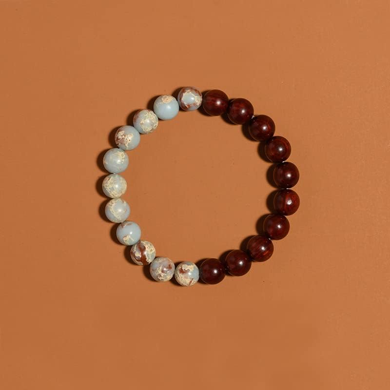 Xiaoye Red Sandalwood Shoushan Stone Hand String Men's Buddha Bead Bracelet中国风小叶紫檀寿山石手串复古文艺简约气质男士佛珠手链女礼物(简约款)