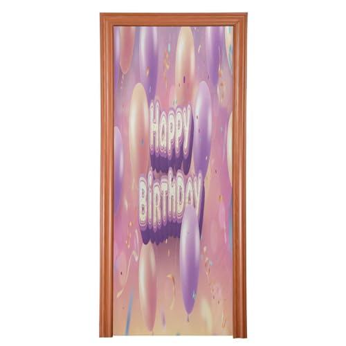 FLildon Birthday Theme Purple Door Cover Decoration, Party Accessory Porch Decor for Festive Ornament Room Door Covers 35 x 79 Inch