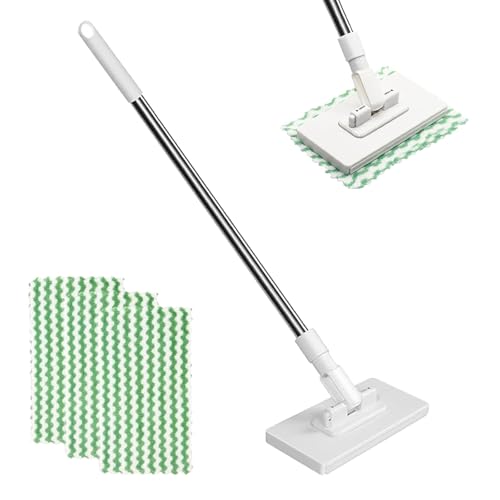 Lazy Mop Clip On Disposables Dust Mop With 10 Reusable Cloths mini mop Cloth changing mini mop & 360 Rotating Head Compatible with Reusable Towels & Disposable Wipes for Floor Bathroom (B)