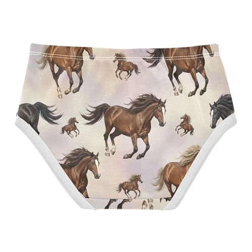 Watercolor Brown Horses Black Panties Little Girl Toddlers Underwear Floral Cotton Personalized Briefs Kids Undies 2t2