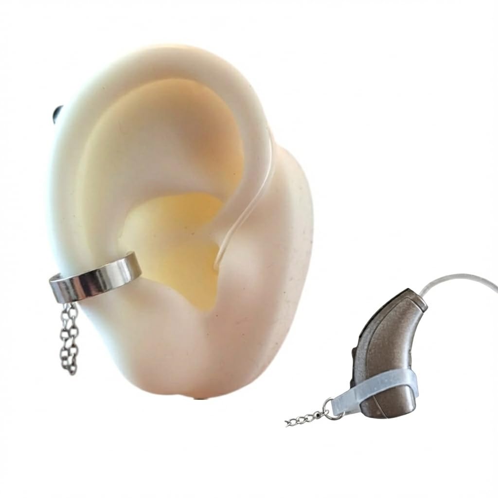 Boucles d'oreilles anti-perte pour la surdité - Chaîne de maintien pour appareils auditifs - Empêche les chutes et la perte d'amplificateurs, de sonotons ou d'implants cochléaires - Argenté