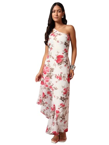 Image of Trend Arrest.ed Women's Floral One-Shoulder Cocktail Dress | Asymmetrical Hem with Lining | Adjustable & Removable Pads | Elegant Fit for Party, Wedding & Special Occasions