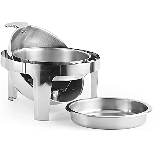 LKJHG Chafing Dish Set, Edelstahl Roll-Top Round Chafer Buffetwärmer Set Mit Essenspfanne, Wasserpfanne Und… – Bild 4