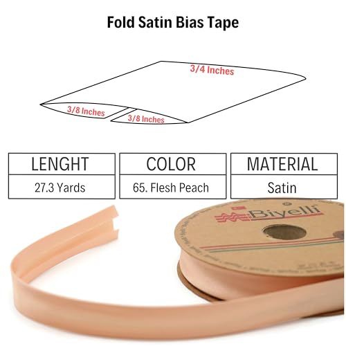 Image of Fold Satin Bias Tape - 99+ Colors - 3 /4 Inches Wide - 27 Yards - Fold Satin Binding Bias Ribbon Fabric Piping Bias Binding Tape for Sewing Clothing DIY (65. Flesh Peach) BYS65