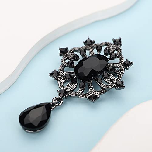 Image of Kercisbeauty Suit Vintage Black Rhinestones Brooch for Men Women Special Occasion Sparkle Teardrop Brooches (Black)