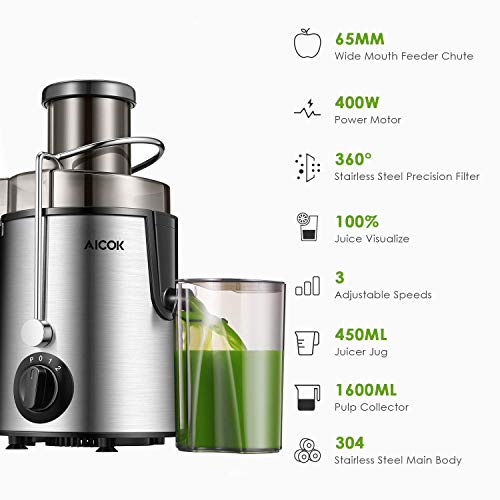 Juicer Centrifugal Juicer Machine Wide 3” Feed Chute Juice Extractor Easy to Clean, Fruit Juicer with Pulse Function and Multi Speed control, Anti-drip , Stainless Steel BPA-Free