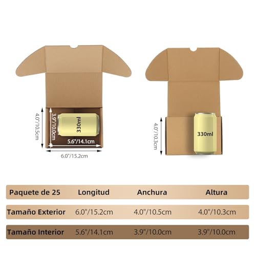 RLAVBL Pack de 25 Cajas de Carton 15,2x10,5x10,3cm con Tapa para Envios de Paquete, Cajitas de Papel Kraft para Regalo o Embalaje, Marron. - imagen 2