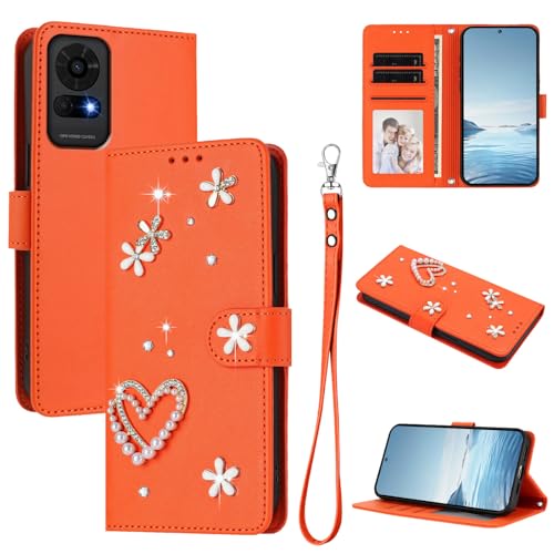 Jiajihua Case Compatible with TCL 50 LE 5G T510SPP,Compatible with TCL K23 / K24 Lanyard【Card Holder Wallet Flip Cover Magnetic Buckle Kickstand】 Orange