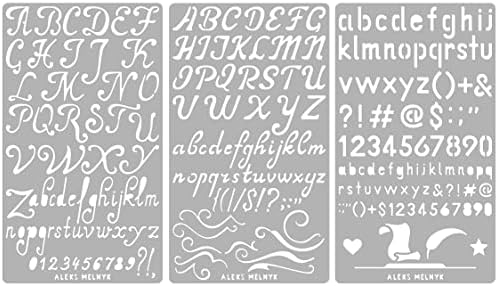 Aleks Melnyk #34 Pyrography Steel Stencils, Wood Burning kit 3 PCS Templates, Metal Letters Stencils for Engraving Wood and Patterns, Alphabet and Number, Lettering, Letting, Bullet Journaling