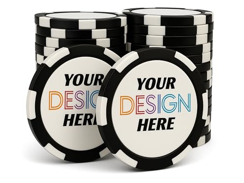 Custom Double-Sided UV Printed Poker Chips with Logo or Photo for Parties Weddings Trade Shows Promotions 5-100 Pack (Black)