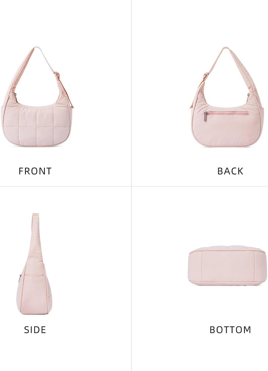 Quilted Puffer Tote Bag for Women，Small Puffer Crescent Shoulder Bag，Quilted Nylon Crossbody Bag with Adjustable Strap - Image 2