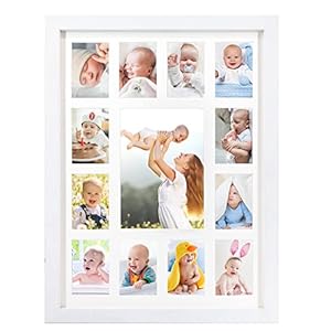 My First Year Picture Frame, Baby’s First Twelve Months Photo Collage and Gender Neutral Keepsake, Ideal for Baby Shower, New Mom Gift and Nursery Decort, Displays One 5×7 Photo and Twelve 2×3 Pictures