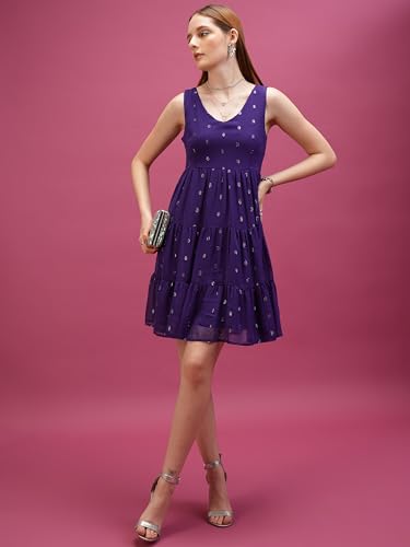 Image of Tokyo Talkies Women's Dresses for Women | Self Design | Tiered | Sleeveless | V-Neck | Shirt Dress