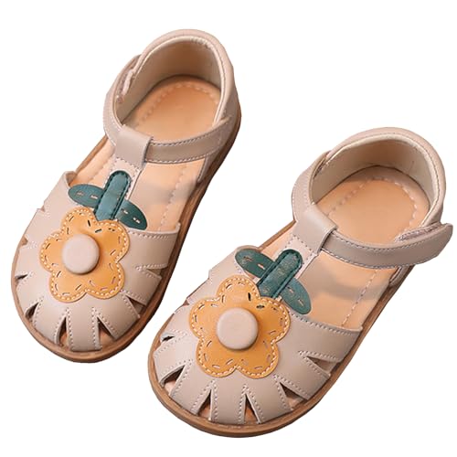 Image of WUIWUIYU Toddlers Little Girls T-Strap Hook&Loop Dress Strawberry Summer Shoes Closed Toe Carrot Sandals