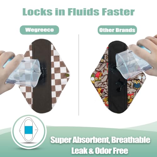 Image of wegreeco Charcoal Reusable Menstrual Pads - Reusable Sanitary Pads | Reusable Panty Liners | Soft Cloth Menstrual Pad- 6 Pack with 1 Cloth Mini Wet Bag (Black, Gray, and Brown Checkered, Small)