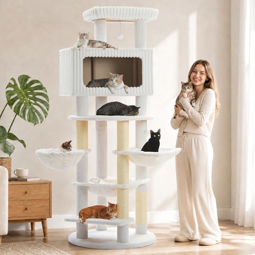 Image of XXL Heavy Duty Cat Tree, 84 inch Cat Tower for Indoor Cats Large Adult | XXL Cat Tower with 13 Thick Scratching Posts (φ4.3 inch), Large Perch, Spacious Condo & Big Hammock - for Maine Coon up to 20 lbs