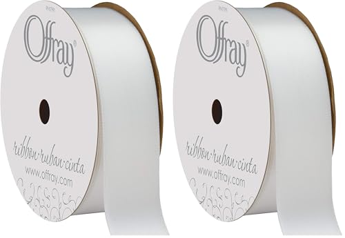 Image of Berwick Offray 061176 7 /8 inch Wide Single Face Satin Ribbon, White, 6 Yds (Pack of 2)