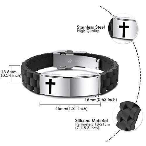 Memediy Inspirational Quote Cross Bracelets Faith Christian Bible Accessories Verse Silicone Id Wristband Religious Gifts For Men Women Stainless Steel Rubber Adjustable (Silver Color) #TOP1