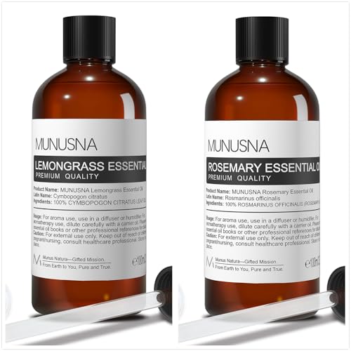 Aceite esencial de hierba limón y romero para aromaterapia