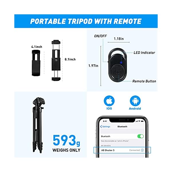133 cm (53 Zoll) Handy-Stativ, ausziehbares Stativ-Stativ, leichtes Aluminium-Stativ für iPhone, iPad, Android DSLR… – Bild 6