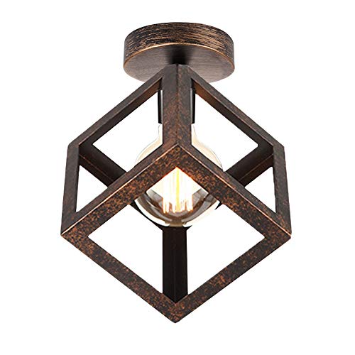 Plafonnier cube cage rouille iDEGU lustre vintage E27 16cm pour salon