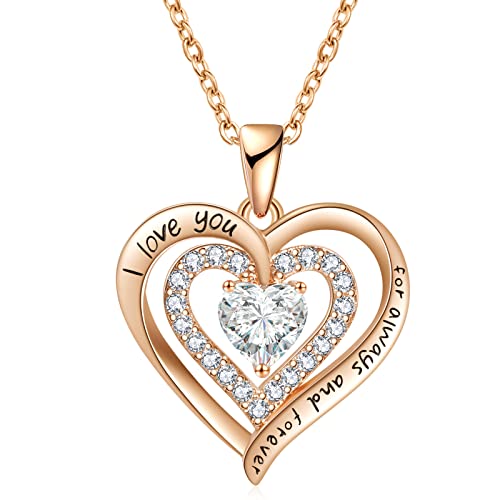 Redbee Valentines Day Gifts For Wife Wedding Anniversary Birthday Gifts For Her Woman's Jewelry For Wife Diamond Heart Pendant Necklaces For Girlfriend (Rose Gold-Apr-Diamond) #TOP13