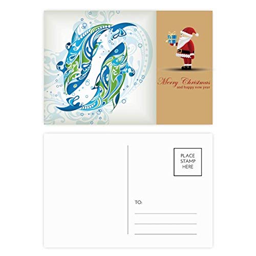 Cartes postales poissons vagues Père Noël x20 pour vos voeux