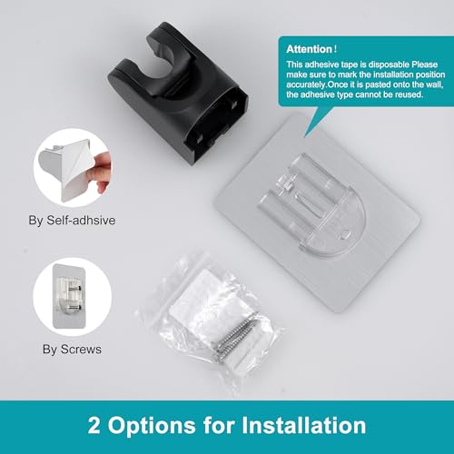 Image of GwernKB Shower Head Holder Strong Adhesive No Drilling Wall Mount Adjustable Handheld Showerhead Bracket for RV Kids Bathroom Shower,Fix Firmly and Use Conveniently (Black, 2)