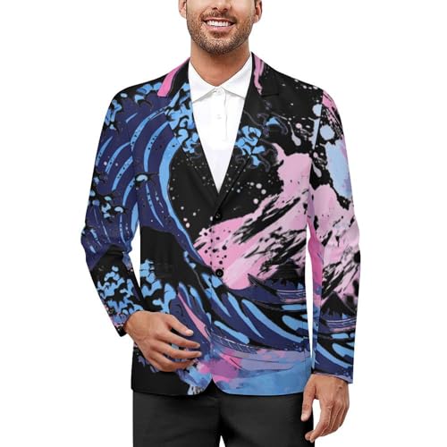 Transgender Proud LGBTQ Japanese Wave Men's Suit Jacket 2 Button Lapel Blazers Business Coat Tuxedo for Wedding Dinner